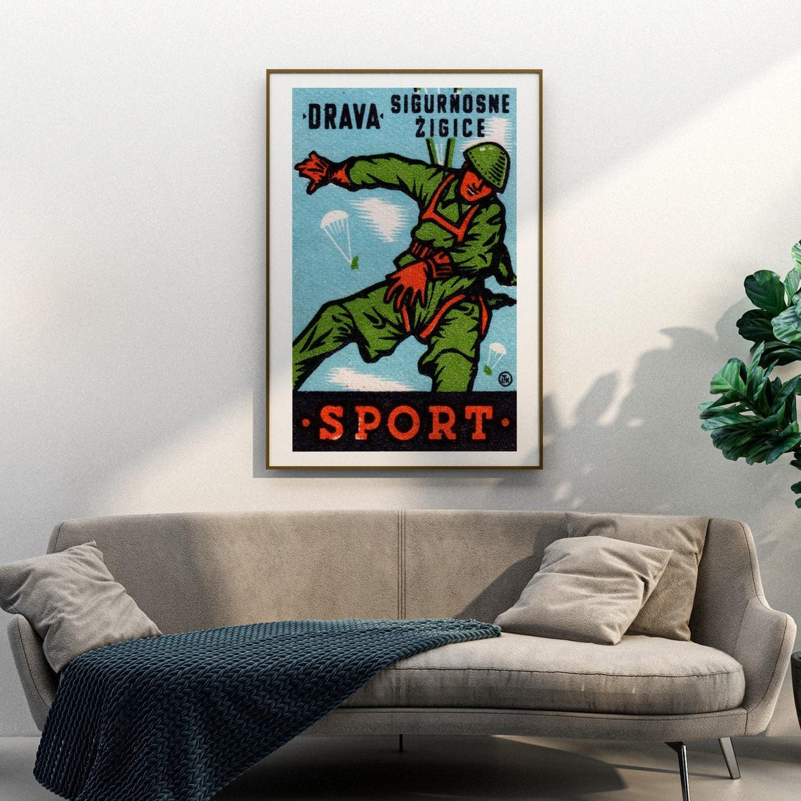 Drava Safety Matches Sport Parachutist Yugoslav Vintage Label Poster - Image 3