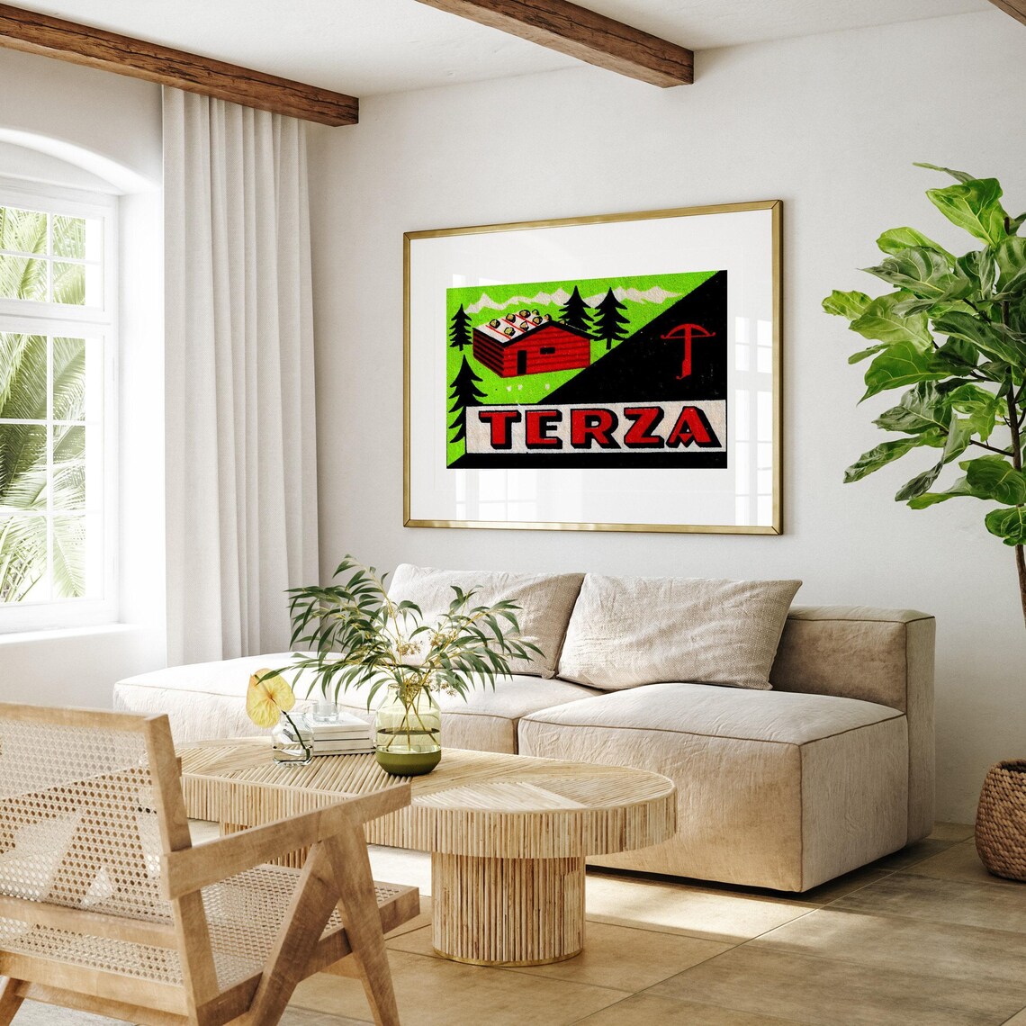 Terza Vintage Matchbox Label Red Mountain Cabin Alpine Art Poster - Image 4