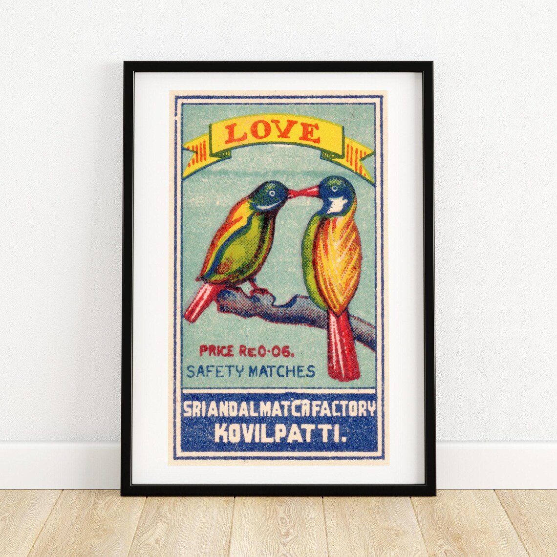 Love Birds Vintage Indian Lovebirds Matchbox Label Art Poster