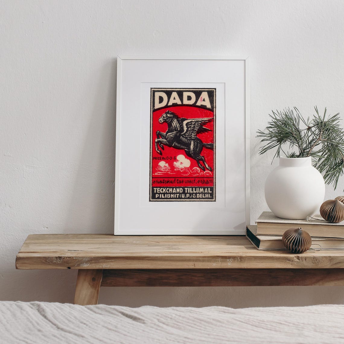 Dada Black Pegasus Flying Horse Red Indian Matchbox Vintage Poster - Image 3