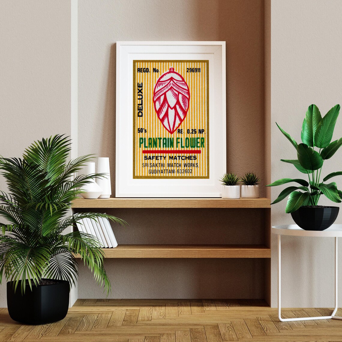 Plantain Flower Indian Safety Matches Vintage Label Art Poster - Image 2