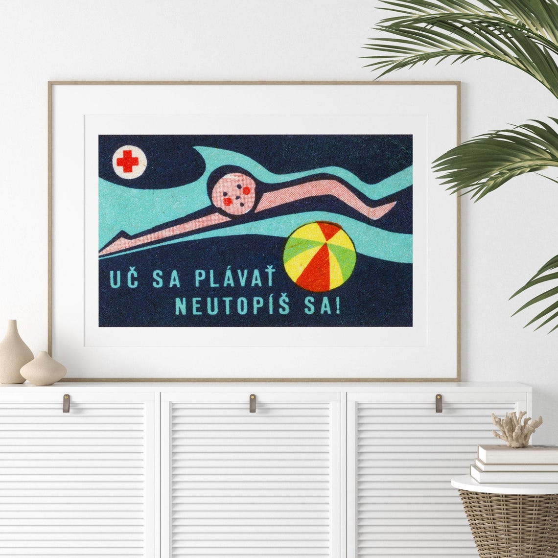 Learn To Swim Czech Matchbox Label Vintage Swimmer Art Poster - Image 2
