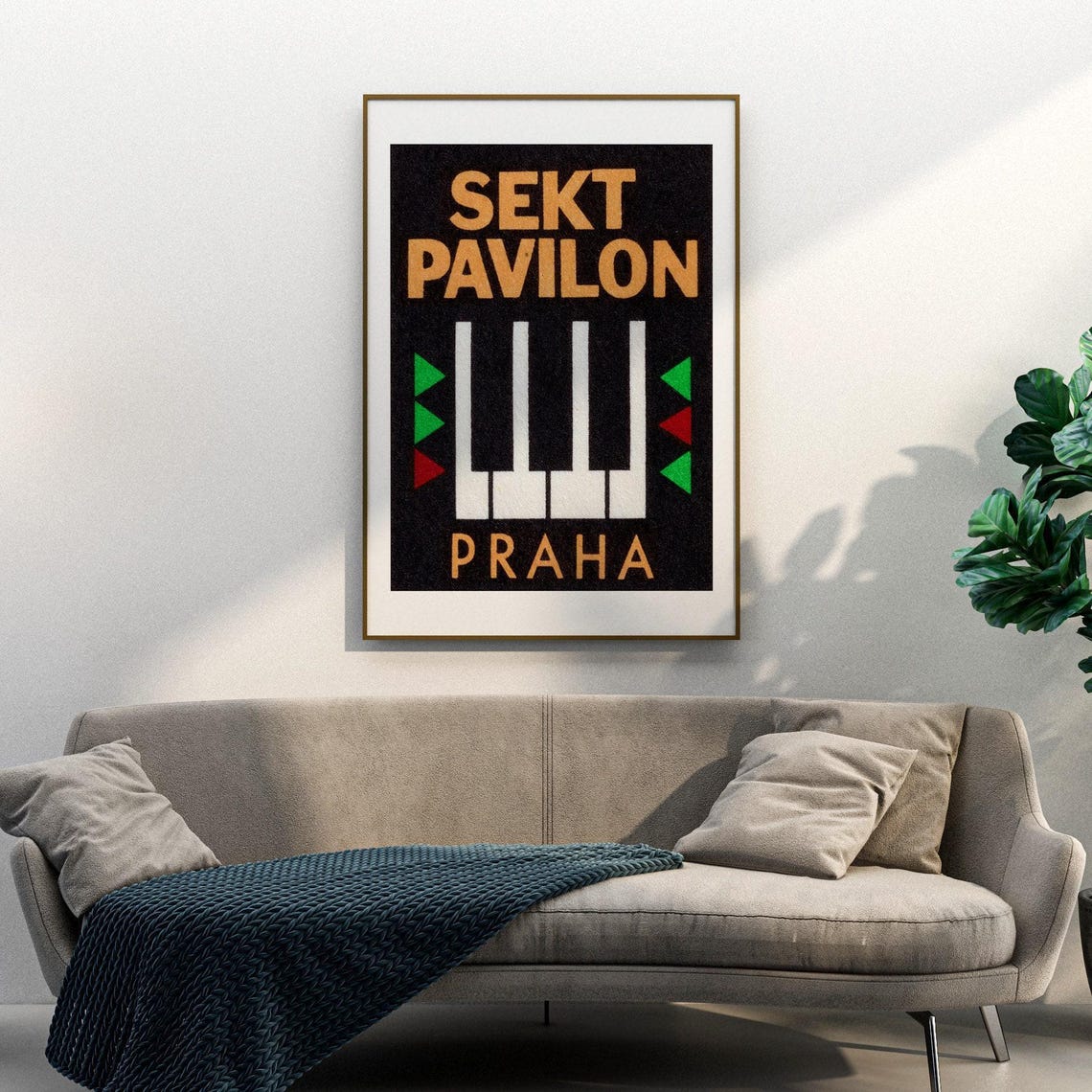 Sekt Pavilon Praha Piano Keys Black Gold Czech Matchbox Art Poster - Image 3