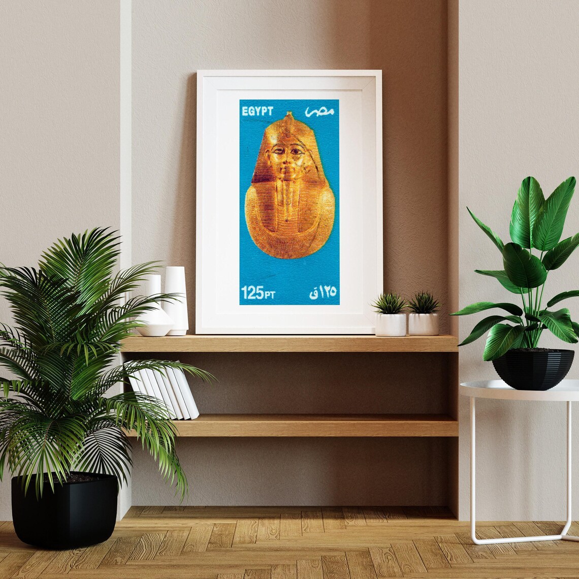 Egypt 125PT Golden Pharaonic Funerary Mask Vintage Stamp Art Poster - Image 2