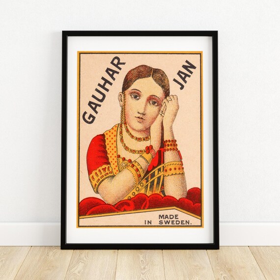 Antique Gauhar Jan Print Indian Music Icon Art Vintage Swedish Poster Collectible Wall Decor Unique Gift Idea A4