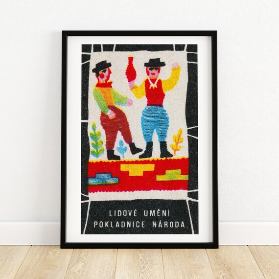 Lidové Umění Czech Folk Dance Costume Vintage Matchbox Art Poster