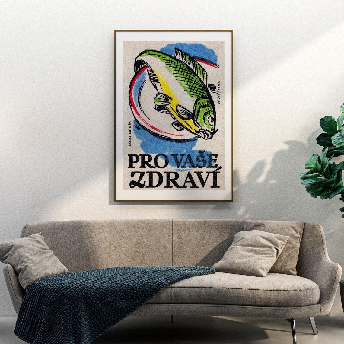 Green Fish On Plate, Vintage Czech Poster Print - Image 3
