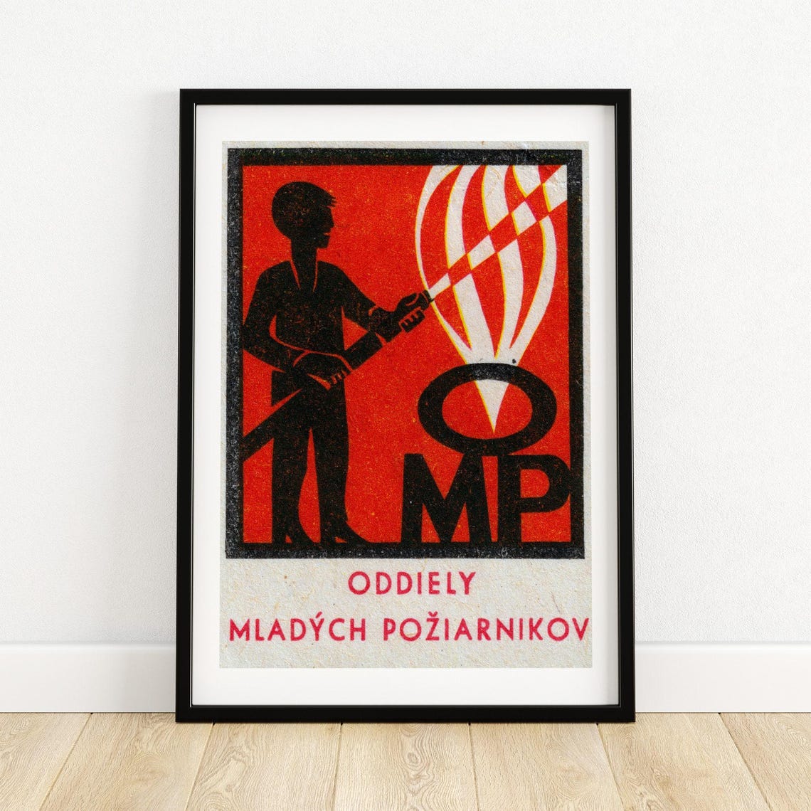 Young Firefighters Hose Fire Brigade Slovak Matchbox Label Poster