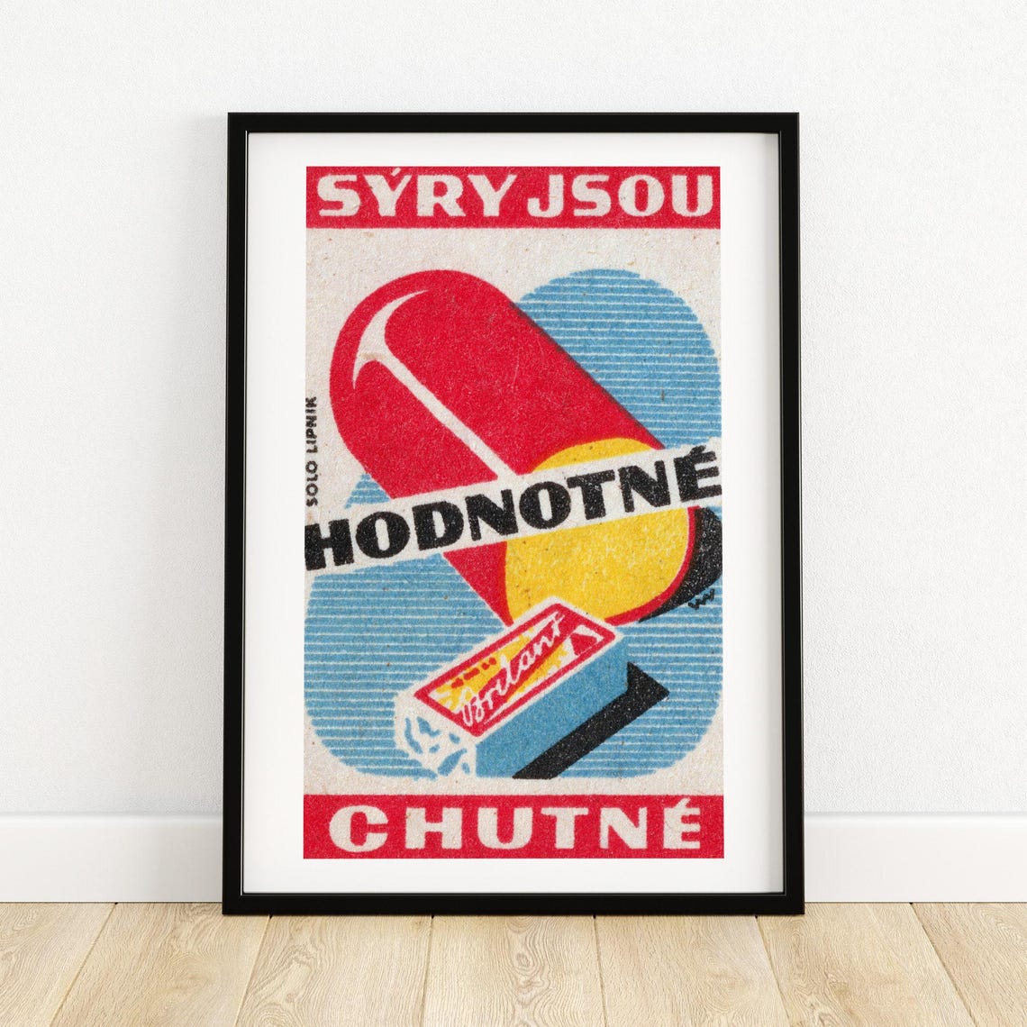 Cheese Heart Czech Vintage Matchbox Advertising Label Art Poster