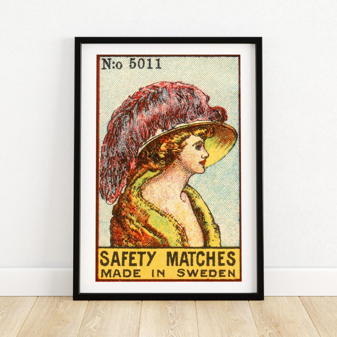 No 5011 Feathered Hat Lady Portrait Swedish Matchbox Label Art Poster