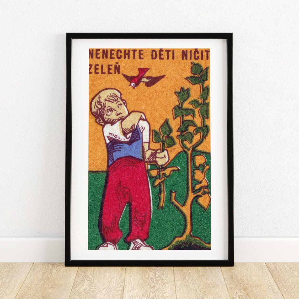 Do Not Let Children Destroy Greenery Boy Czech Matchbox Poster