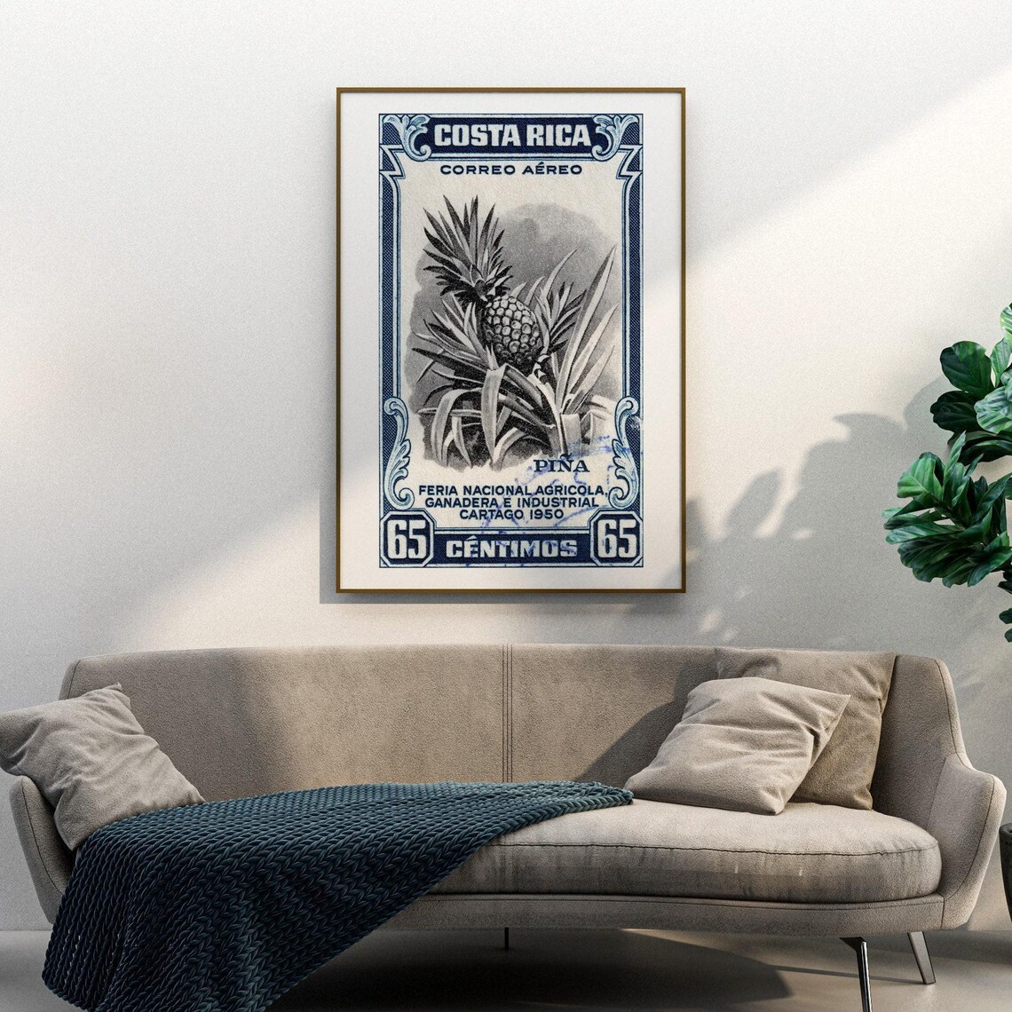 Costa Rica 1950 Pineapple Airmail Cartago Fair Stamp Art Poster - Image 3