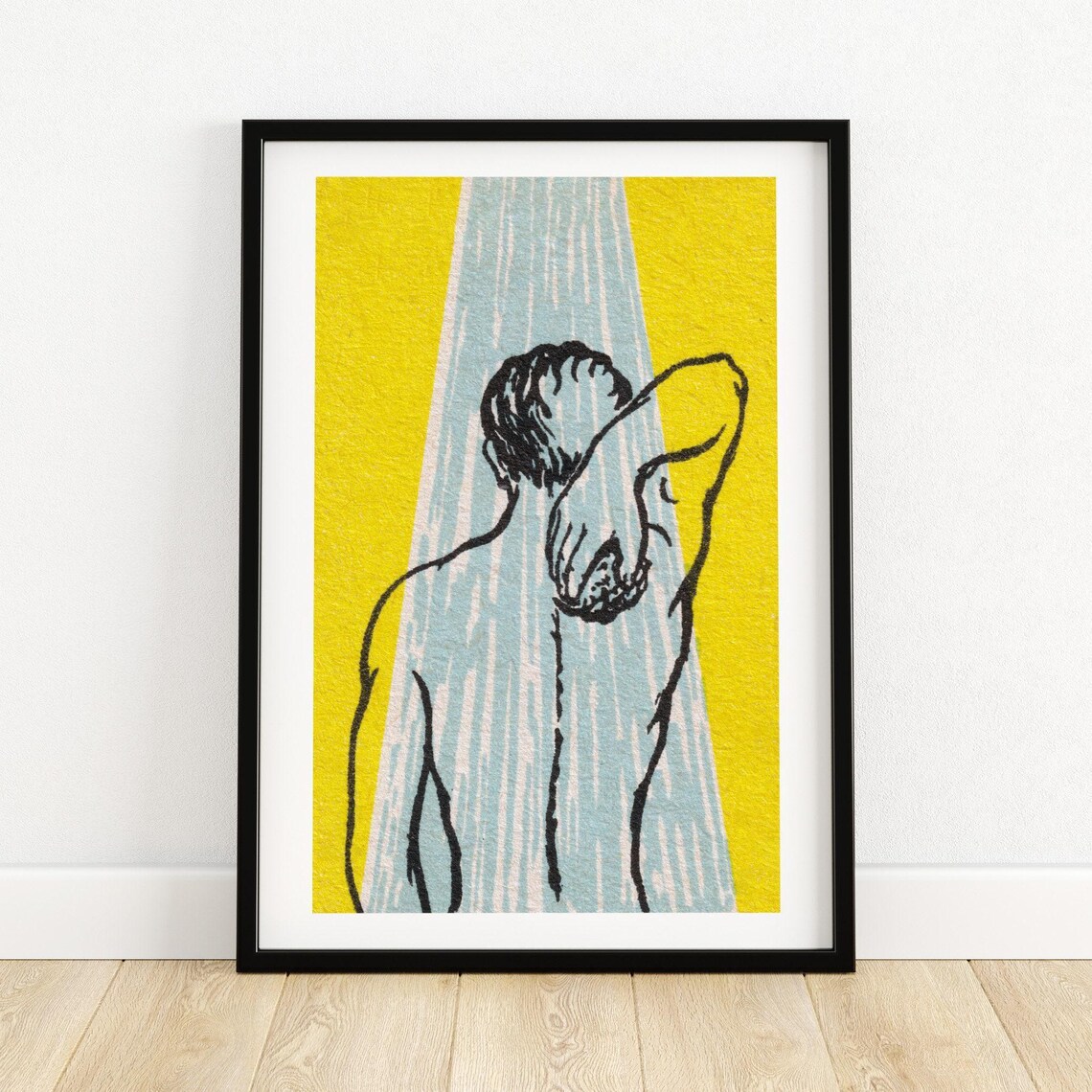 Man Showering Matchbox Vintage Bathroom Art Print