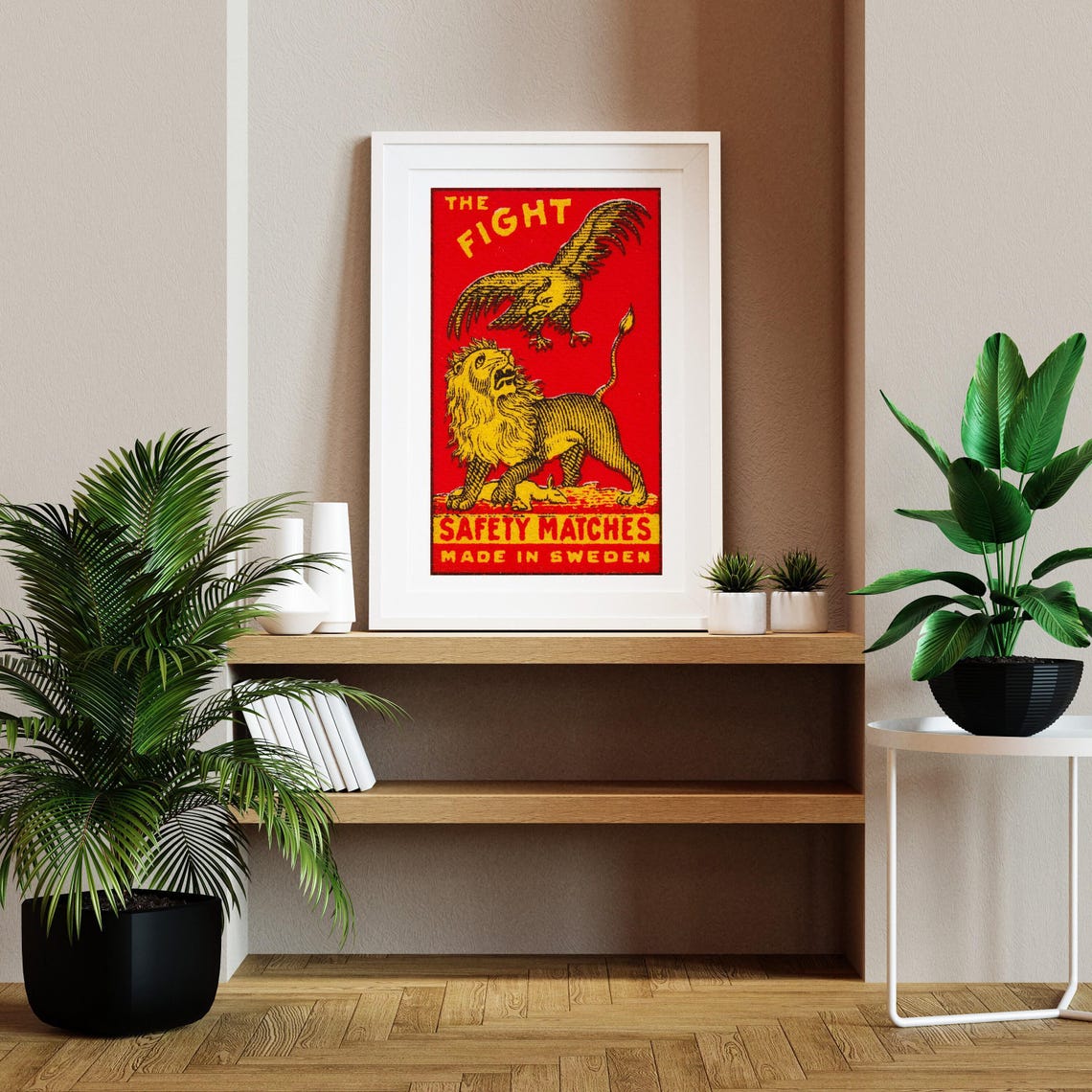 The Fight Eagle Versus Lion Vintage Swedish Matchbox Label Art Poster - Image 2