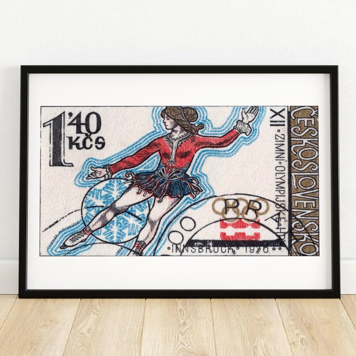 Innsbruck 1976 Winter Olympics Czech Figure Skater Stamp Art Poster
