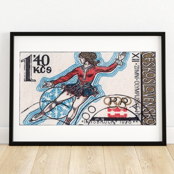 Czech Ice Skater Vintage Czech Art Postage Stamp Print Aesthetic Wall Art Postage Stamp Wall Poster Vintage African Art