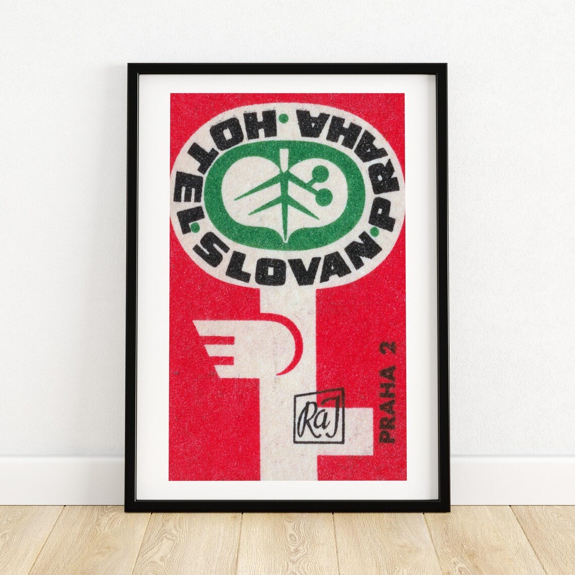 Praha Hotel Slovan Red Key Vintage Czech Advertising Art Poster