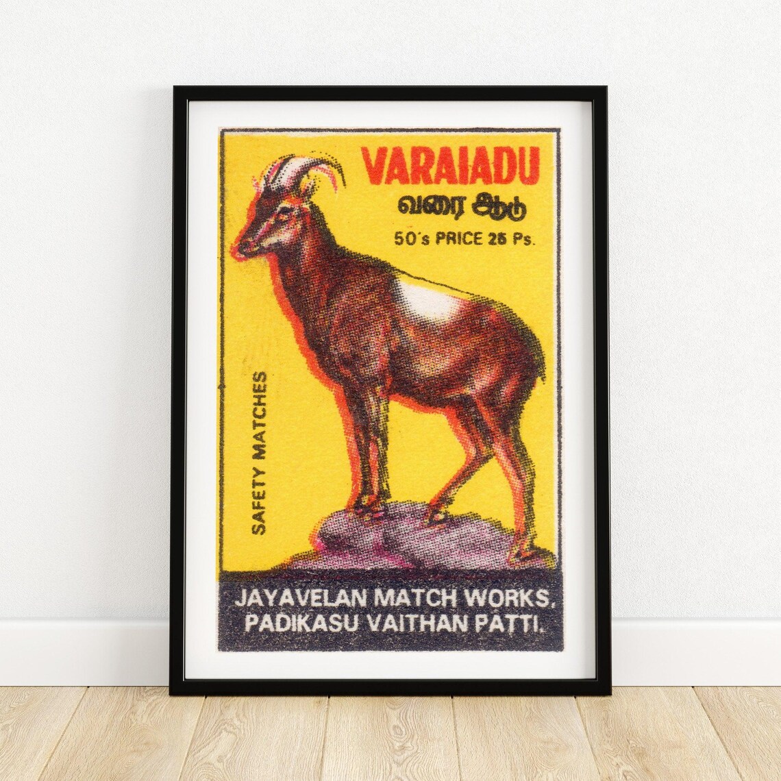 Varaiadu Wild Goat Indian Safety Matches Label Art Vintage Poster