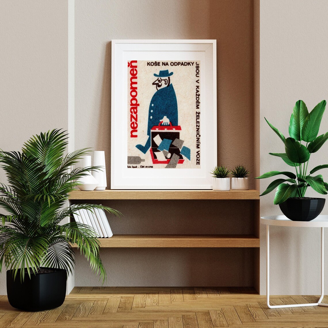Vintage Czech Man Dropping Suitcase Travel Poster - Image 2