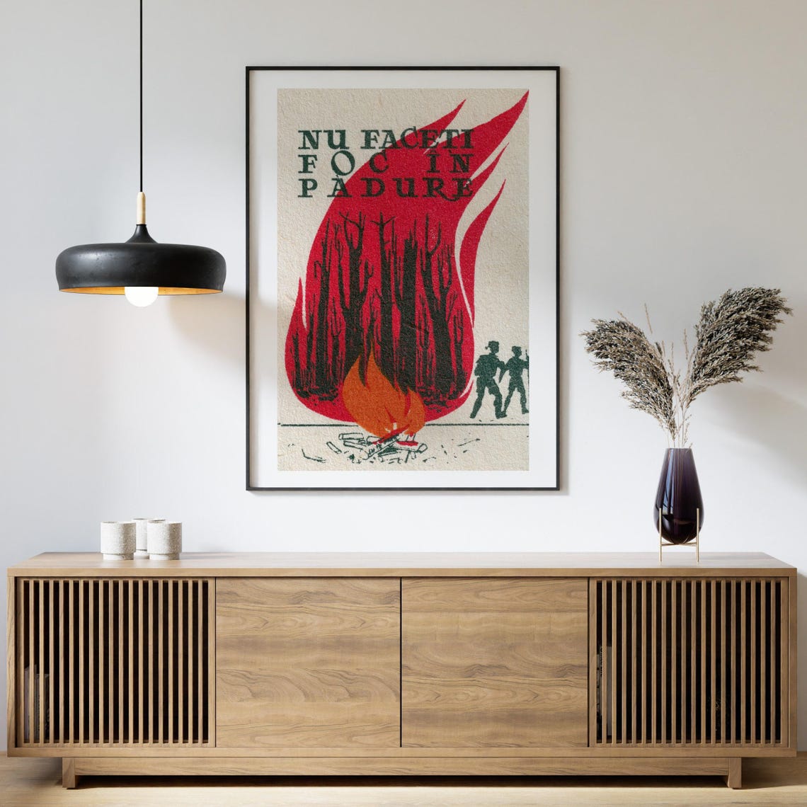 Romanian No Forest Fire Safety Match Red Flame Matchbox Art Poster - Image 4