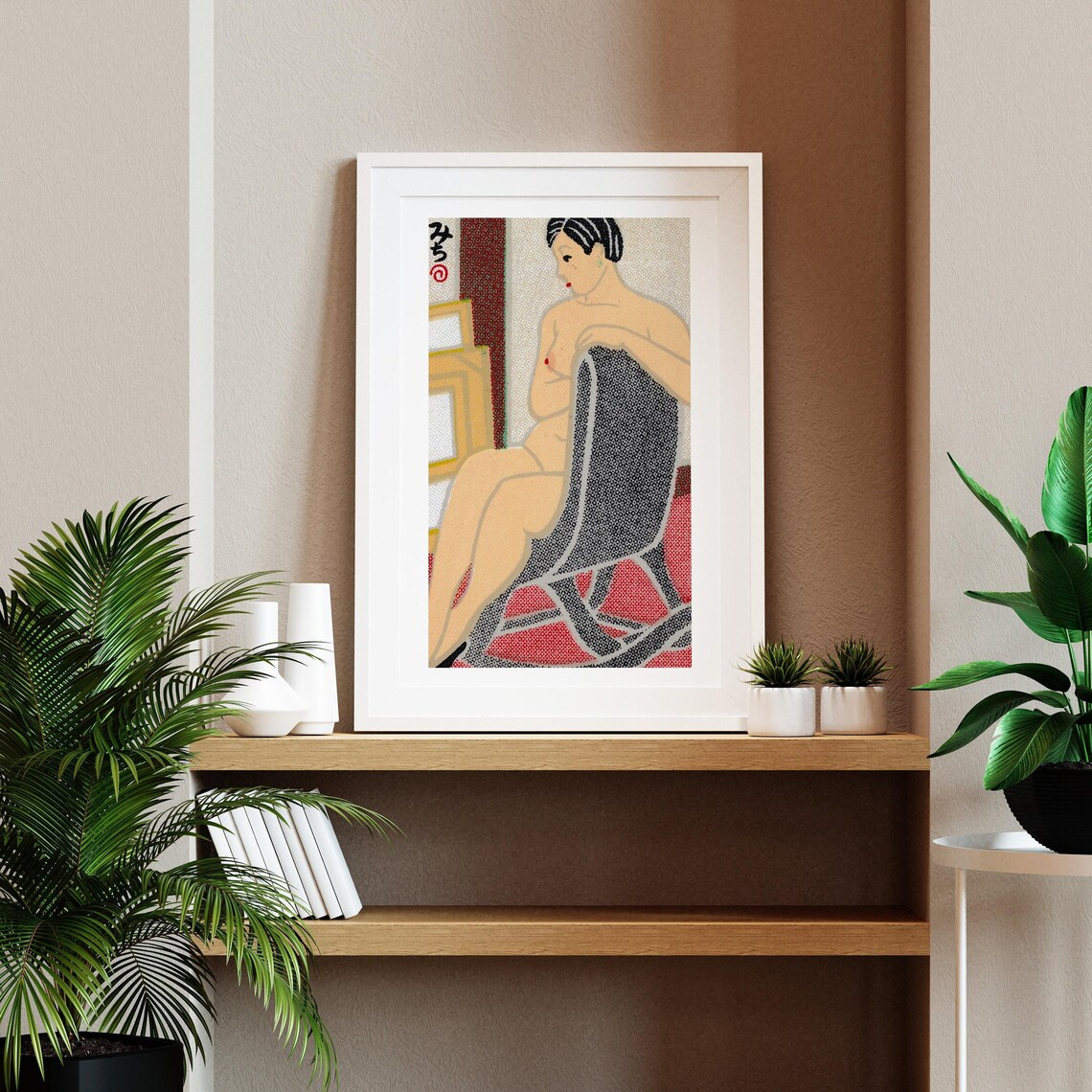 Japanese Woodblock Nude Woman Seated Rocking Chair Art Poster - Image 2