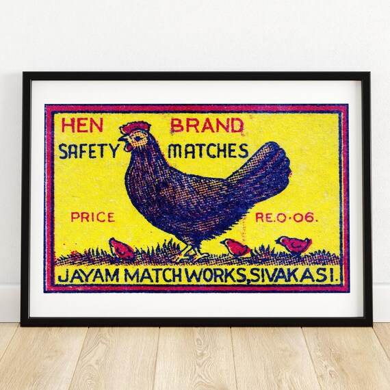 Hen And Chicks Matchbox Print Aesthetic Wall Art Vintage India Art Matchbox Wall Poster Vintage Poster Print