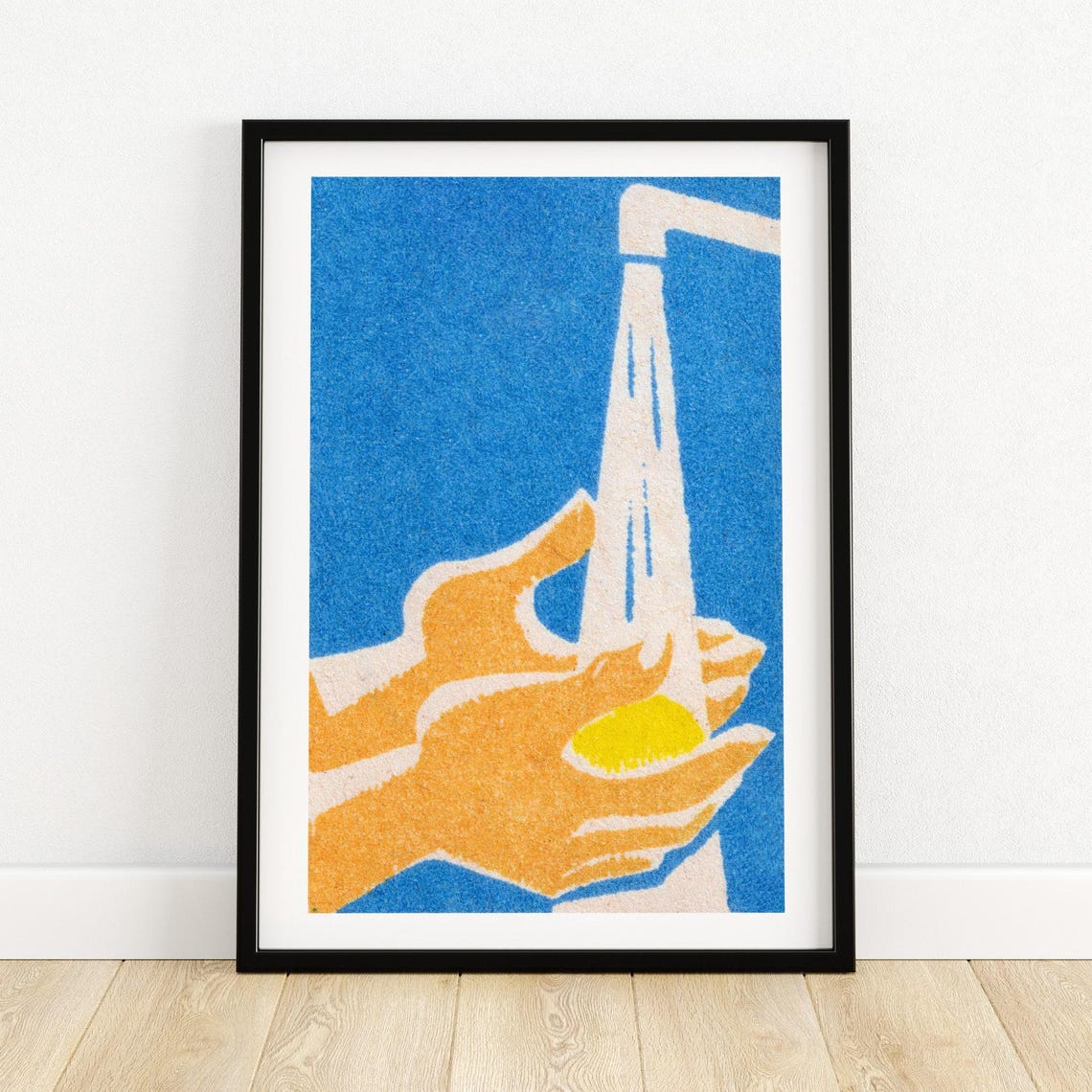 Washing Hands Soap Tap Blue Vintage Matchbox Label Art Poster