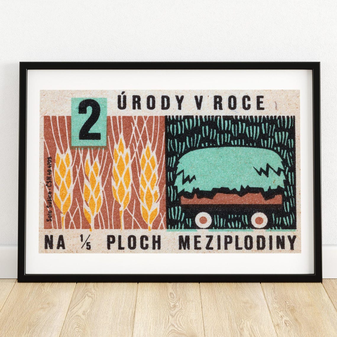 Czech Wheat Harvest Hay Cart Vintage Matchbox Label Art Poster