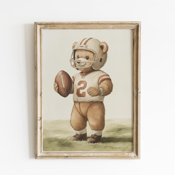 Teddy Bear Football Player in Helmet Holding the Ball Poster