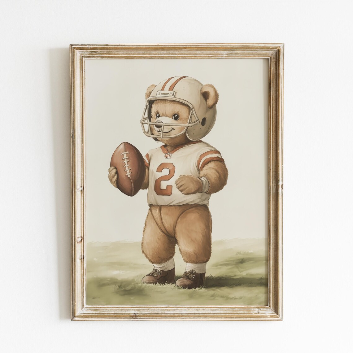 Teddy Bear Playing Football Print Sport Nursery Decor Animal Nursery Art Neutral Nursery Playroom Decor Kids Room Art Baby Room Decor