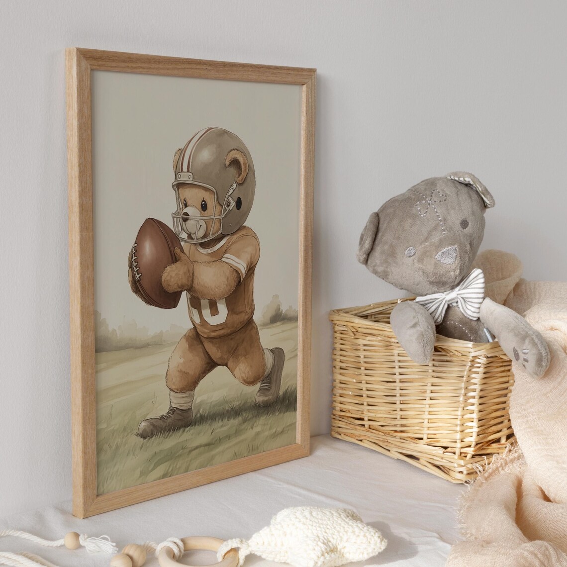 Teddy Bear Playing Football Print Sport Nursery Decor Animal Nursery Art Neutral Nursery Playroom Decor Kids Room Art Baby Room Decor - Image 3