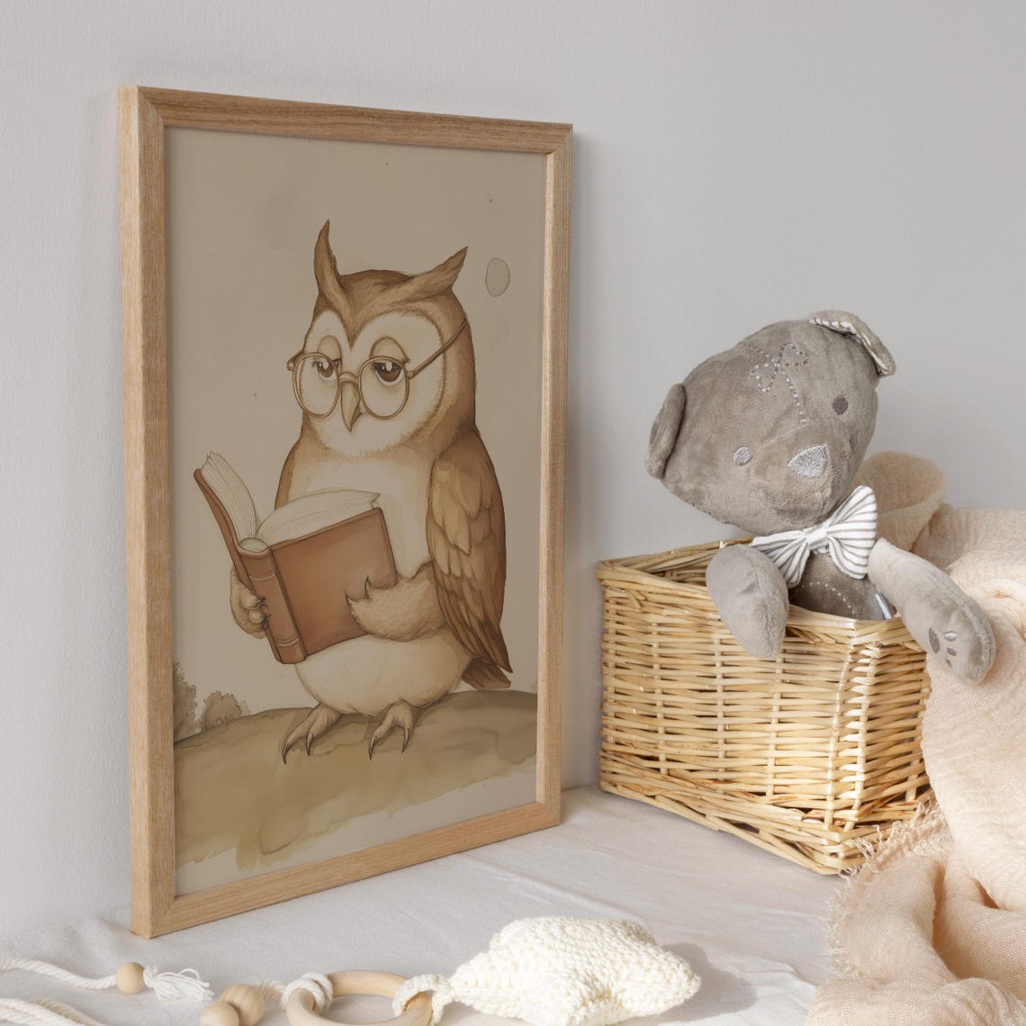 Owl Professor Reading a Book Wearing Round Glasses Funny Poster - Image 3