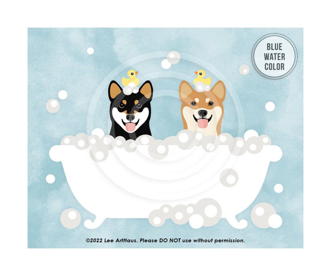 212dp Dog Prints Two Happy Shiba Inu Dogs In Bubble Bath Bathtub Wall Art Shiba Mom Gifts Cute Dog Artwork Shiba Inus Dog Decor - Image 3