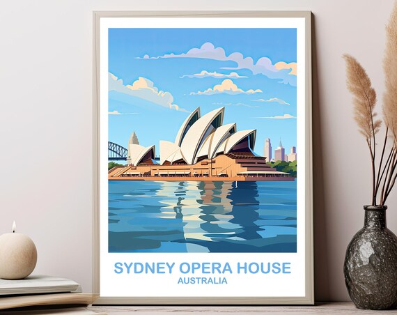 Sydney Opera House Sunny Harbour Bridge Blue Sky Travel Poster