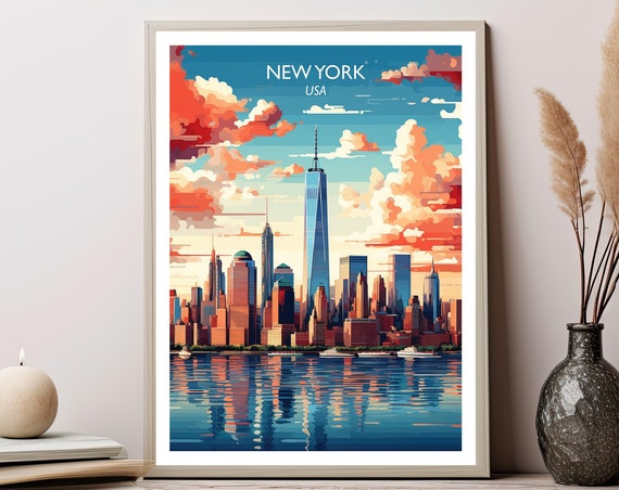 New York Travel Print Manhattan Skyline New York Wall Art Big Apple Poster City Skyline Sunset Wall New York Skyline T1nanyny1