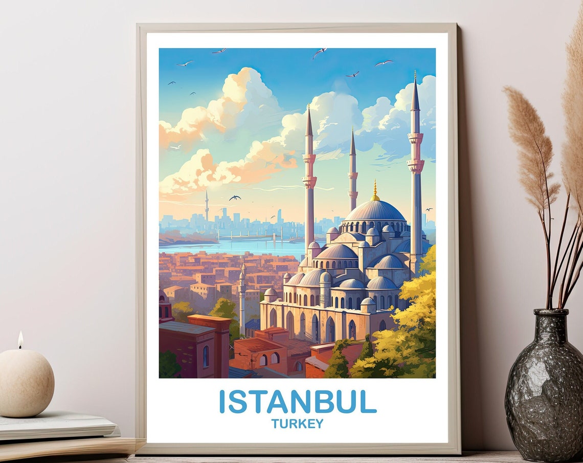 Istanbul Turkey Mosque Skyline Bosphorus Golden Travel Poster