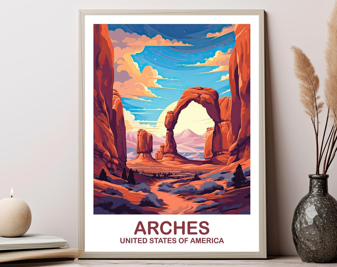 Arches National Park Utah Delicate Arch Desert Sunset Travel Poster