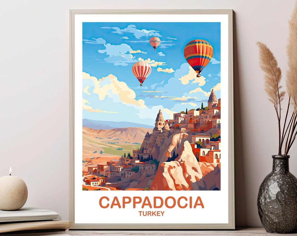 Cappadocia Turkey Hot Air Balloons Dreamy Colorful Travel Poster