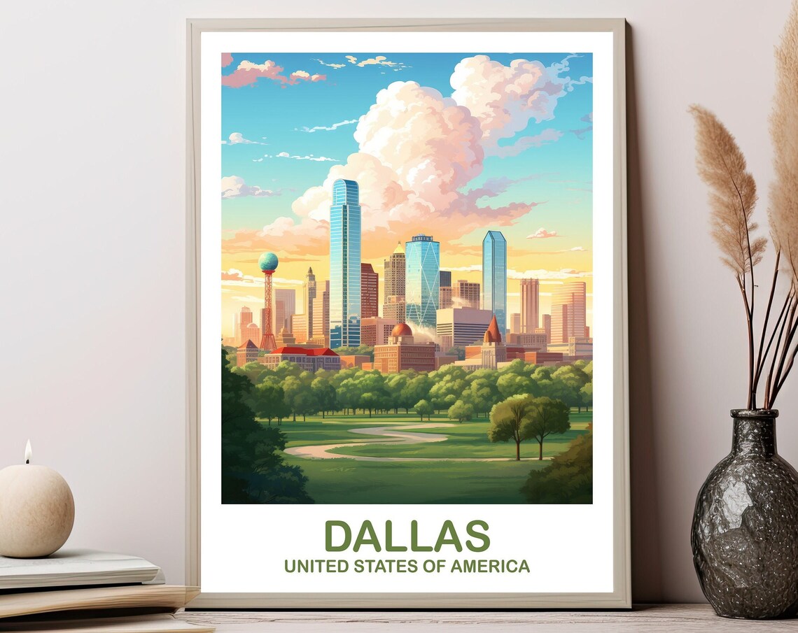 Dallas Texas Travel Poster, Texas Wall Art
