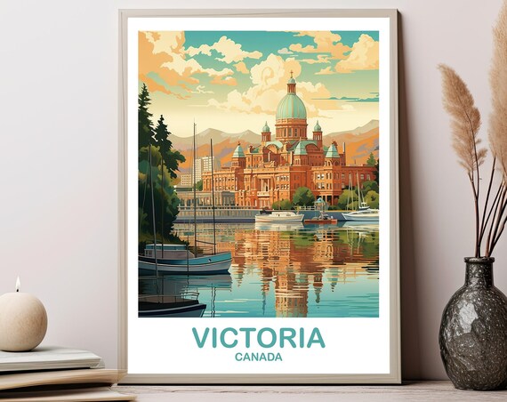 Victoria Canada Parliament Building Harbor Retro Travel Art Poster
