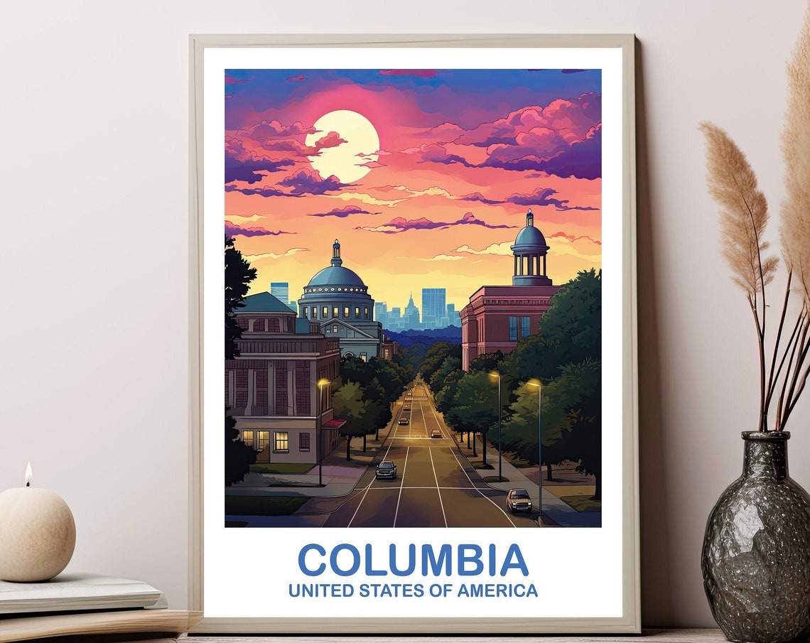 Columbia Travel Art Poster Columbia Wall Art South Carolina Wall Art Columbia South Carolina Poster Travel Wall Art T2nasac01