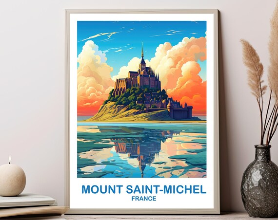 Mont Saintmichel France Travel Poster Art Skyline Sunset Wall T2eufrmsm1