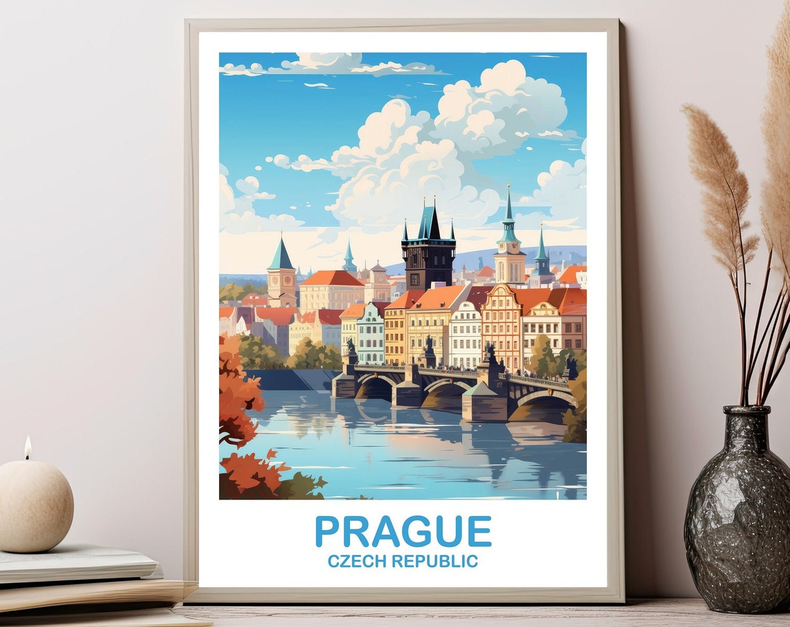 Prague Czech Republic Charles Bridge River View Travel Art Poster