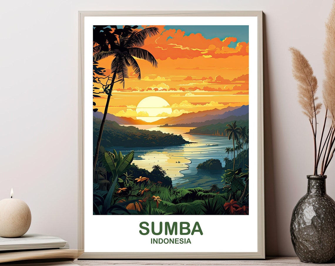 Sumba Island Sunset Palm Bay Tropical Beach Indonesia Poster
