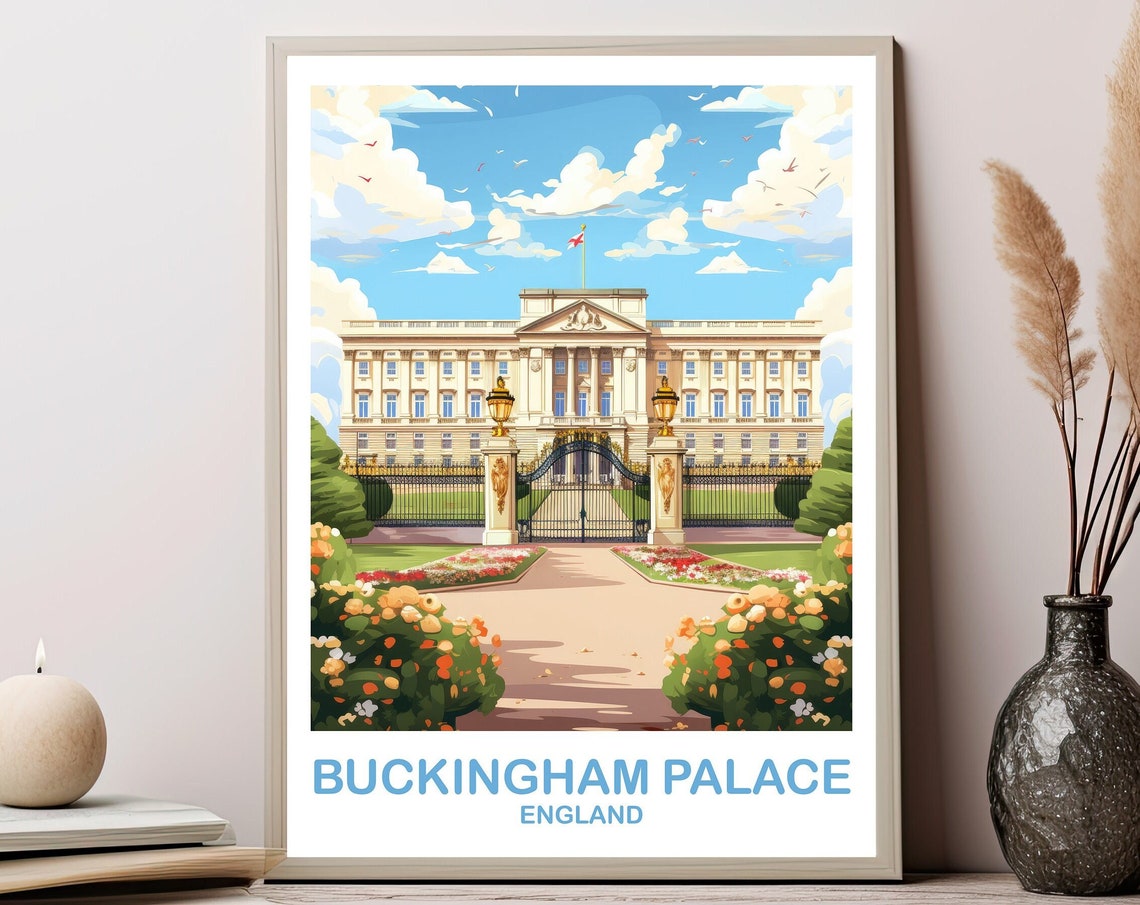 Buckingham Palace London England Royal Colorful Travel Poster