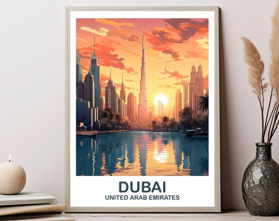 Dubai Travel Wall Art Skyline Poster City Vibrant Sunset T2asuaedu2