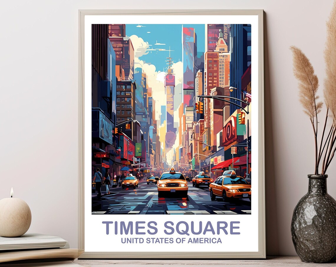 Times Square New York City Yellow Taxis Night Street Art Poster