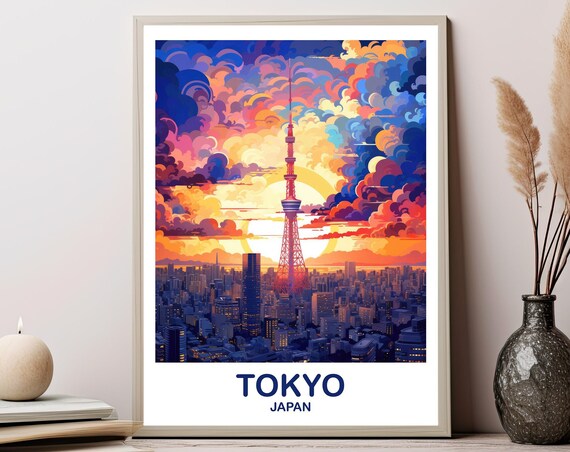 Tokyo Travel Wall Art Skyline Japan Poster City Vibrant Sunset T2asjato1