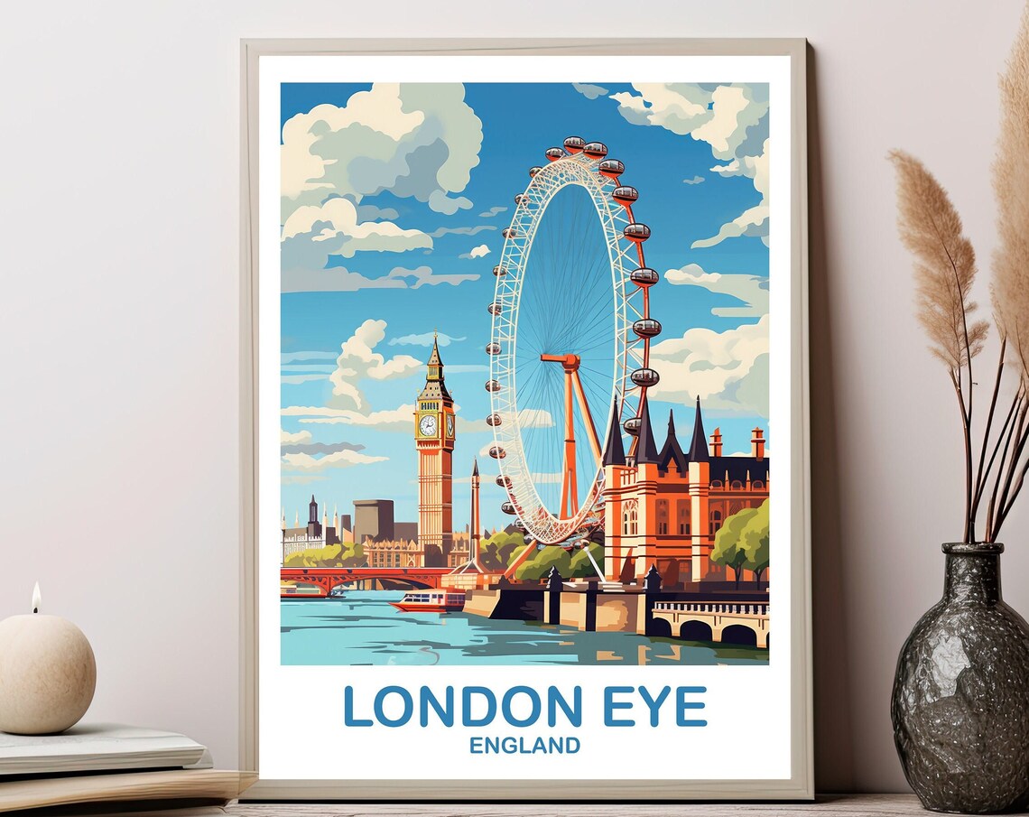 London Eye London England Thames Landmark Colorful Travel Poster