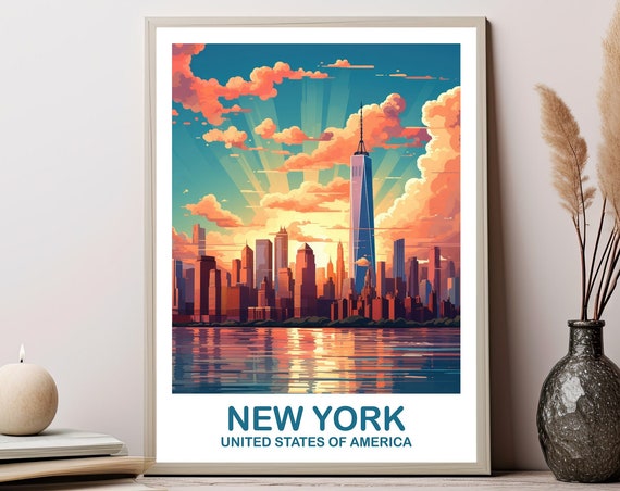 New York Travel Print Manhattan Skyline New York Wall Art Big Apple Poster Bright And Vibrant Wall Art T2nanyny1